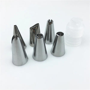 Silicone Cream Pastry Bag 1PCS with Stainless Steel Flower Icing Piping Nozzle 6PCS/Set