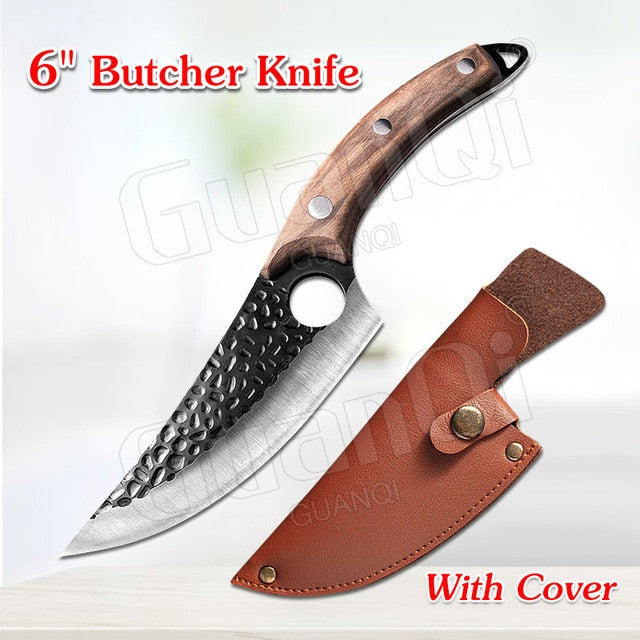 Handmade 1PCS Kitchen Knife with Stainless Steel Rosewood Handle and leather cover