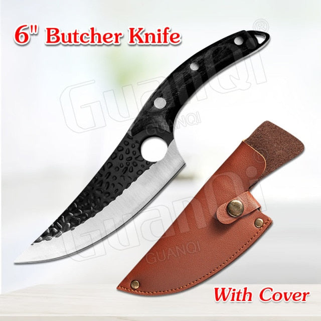 Handmade 2PCS Kitchen Knife with Stainless Steel Rosewood Handle and Leather Cover