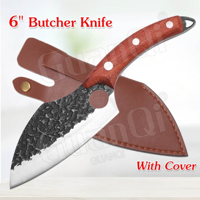 Handmade 1PCS kitchen Knife with Stainless Steel Rosewood Handle and leather cover
