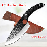 Handmade 1PCS Kitchen Knife with Stainless Steel Black Rosewood Handle and Leather Cover