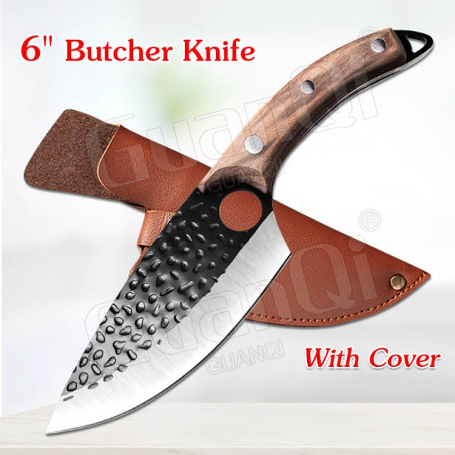 Handmade 1PCS Kitchen Knife with Stainless Steel Rosewood Handle and Leather Cover