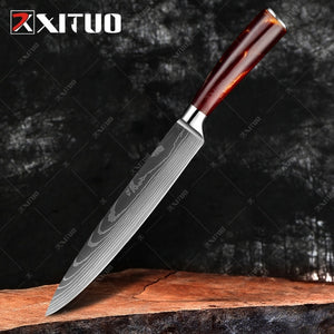 XITUO Damascus Steel VG10 Japanese Chef Knife - 1 PCS 8'' Slicer Knife Color Wood Handle