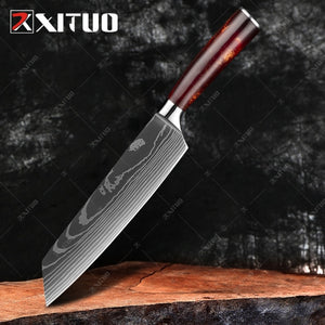 XITUO Damascus Steel VG10 Japanese Chef Knife- 1 PCS 8'' Kiritsuke Knife with Color Wood Handle