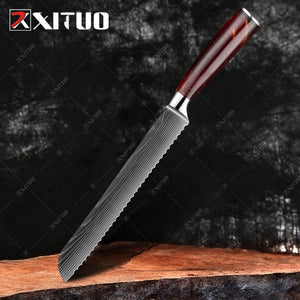 XITUO Damascus Steel VG10 Japanese Chef Knife- 1 PCS 8'' Bread knife with Color Wood Handle