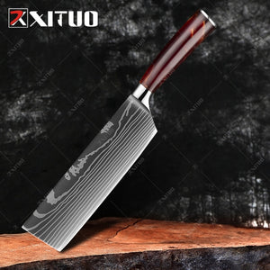 XITUO Damascus Steel VG10 Japanese Chef Knife- 1 PCS 7'' Nakiri Knife with Color Wood Handle