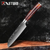 XITUO Damascus Steel VG10 Japanese Chef Knife- 1 PCS 5'' Santoku knife with Color Wood Handle