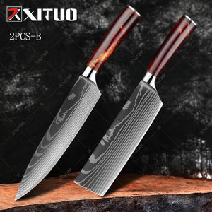 XITUO Damascus Steel VG10 Japanese Chef Knives 2 PCS Set(B) - 8'' Chef knife & 7'' Nakiri Knife