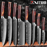 XITUO Damascus Steel VG10 Japanese Chef Knives- 8 PCS Set with Color Wood Handle