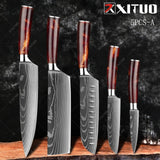 XITUO Damascus Steel VG10 Japanese Chef Knives- 5 PCS Set with Color Wood Handle