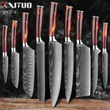 XITUO Damascus Steel VG 10 Japanese Chef Knives- 9PCS Set with Color Wood Handle