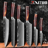 XITUO Damascus Steel VG10 Japanese Chef Knives- 6 PCS Set with Color Wood Handle
