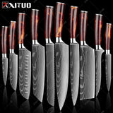XITUO Damascus Steel VG10 Japanese Chef Knives- 10PCS Set with Color Wood Handle